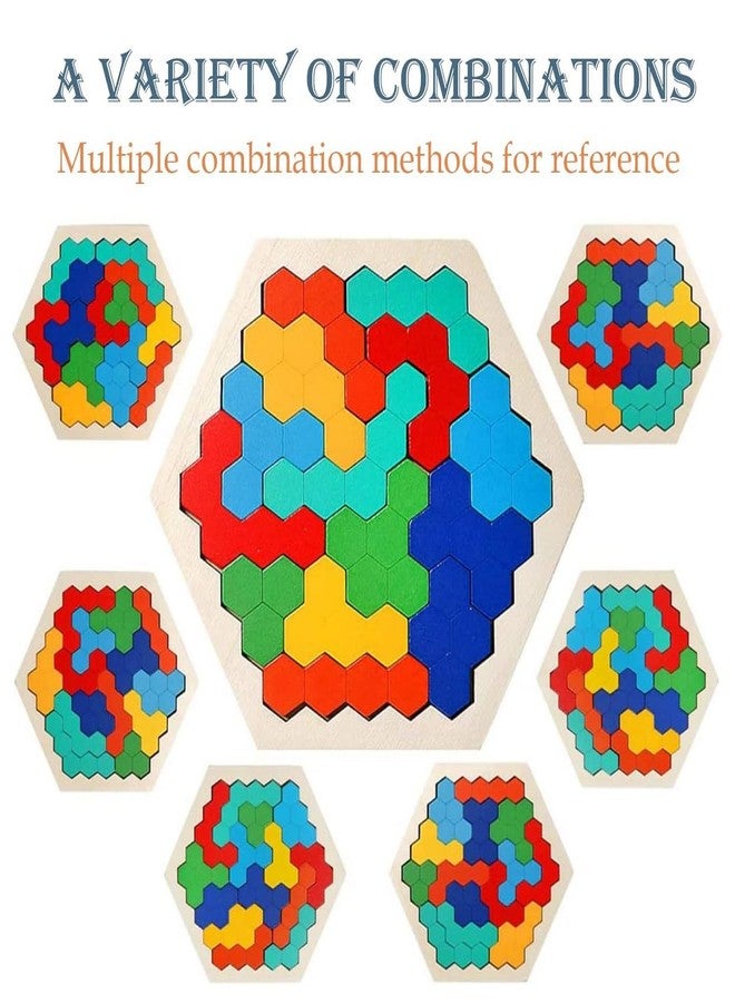 MOBDESK Wooden Hexagon Puzzle for Kids Geometry Shape Pattern Block Educational Gift Logic IQ Game Stem Montessori Toy Block Tangram Brain Teaser Toy Preschool Learning Puzzle - Image 4